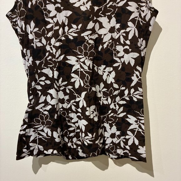 Liz Claiborne Brown & White Sleeveless Floral Blouse - Women's S - Picture 7 of 11